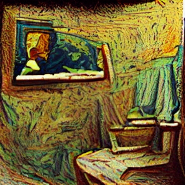 A picture of a bathroom with a portrait of Van Gogh