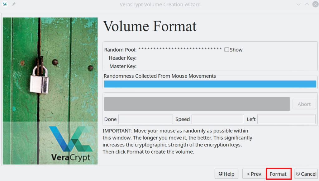 veracrypt encryption screen