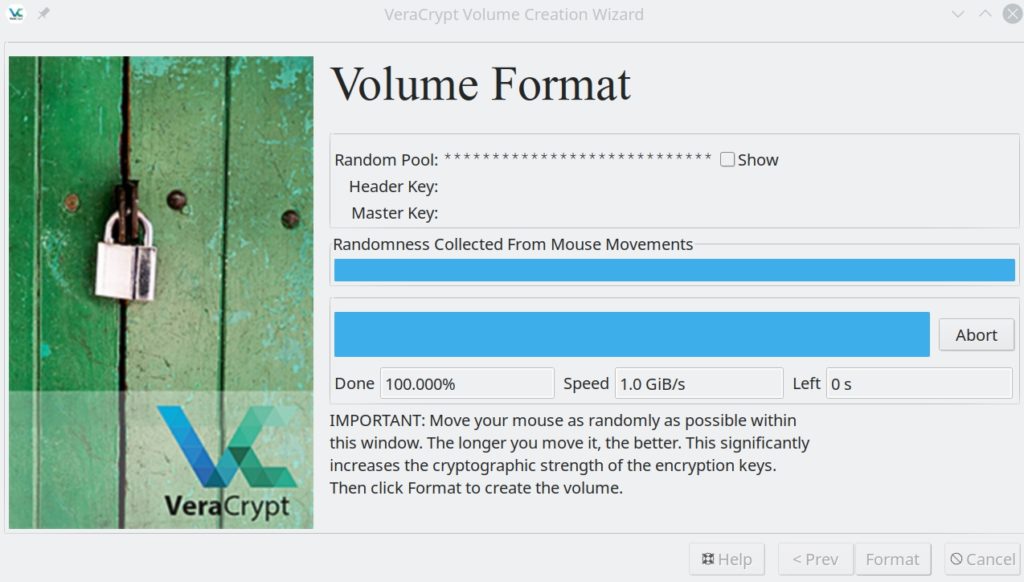 veracrypt encryption screen