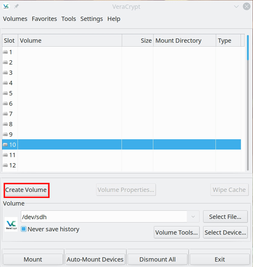 veracrypt encryption screen