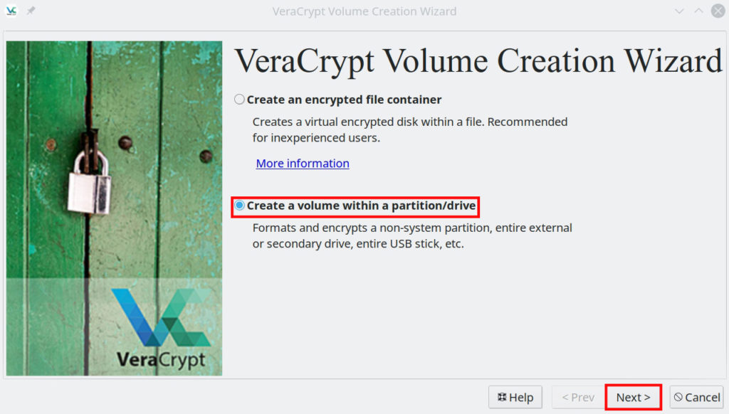 veracrypt encryption screen