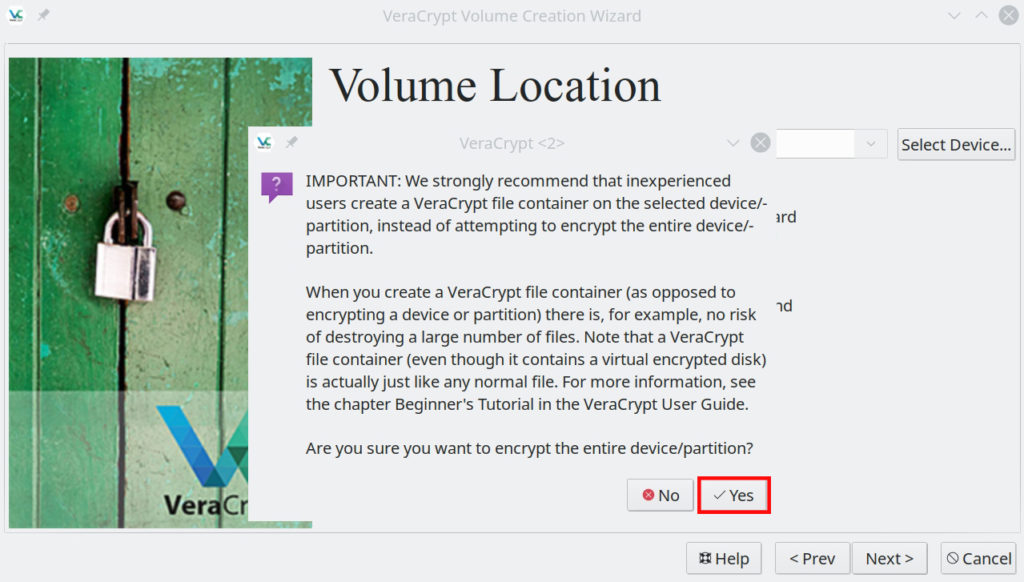 veracrypt encryption screen