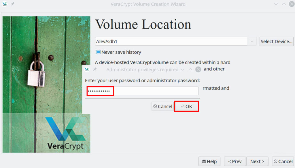 veracrypt encryption screen