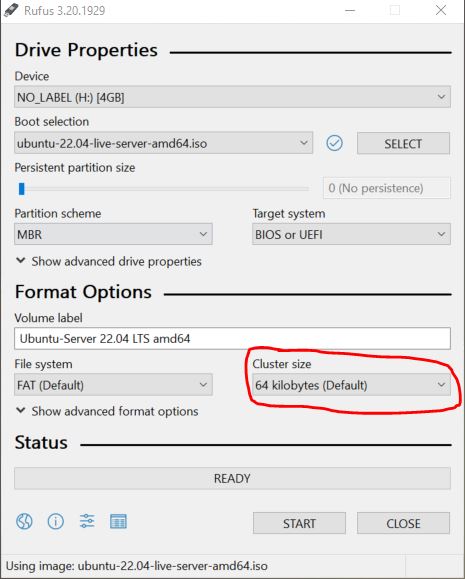 Set Cluster Size rufus