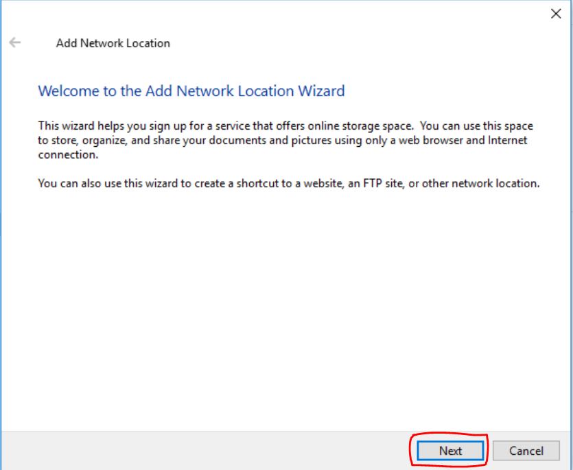 welcome to the add network location wizard