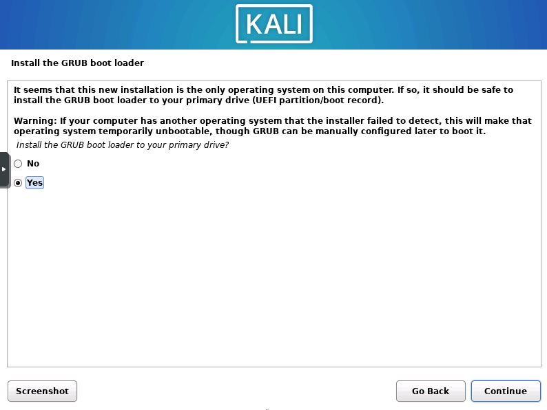 install grub bootloader kali