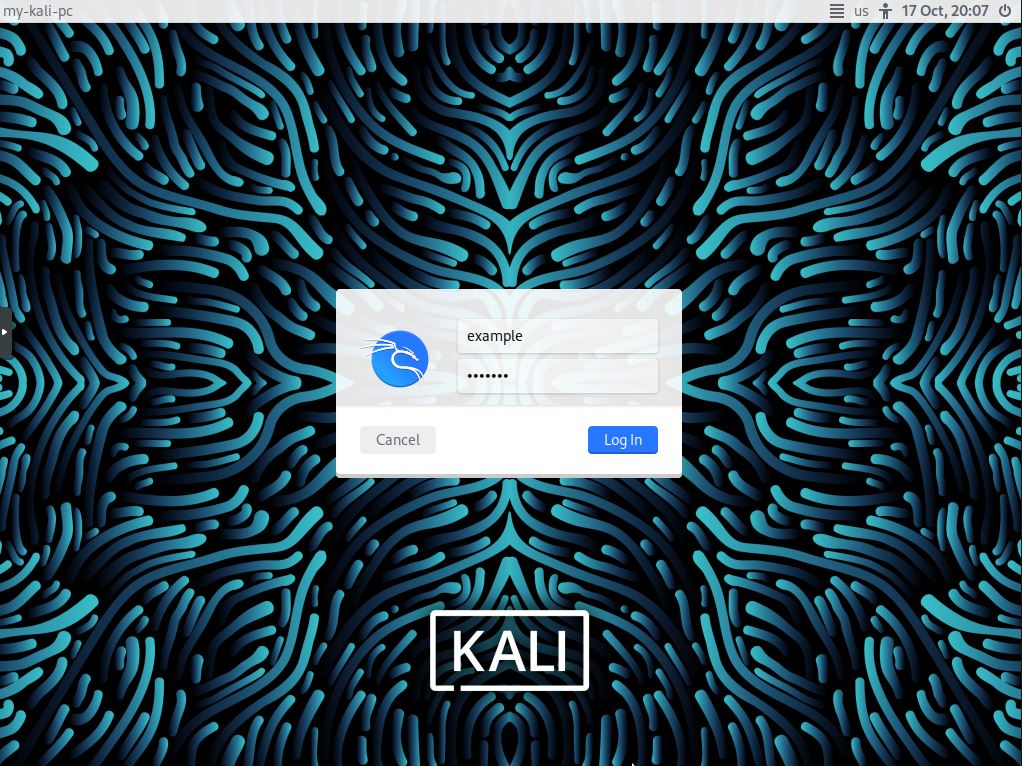 test login to kali