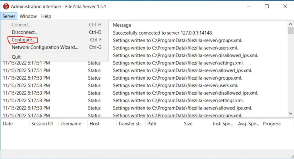 open filezilla server configuration