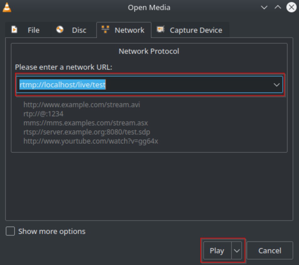 enter network url vlc