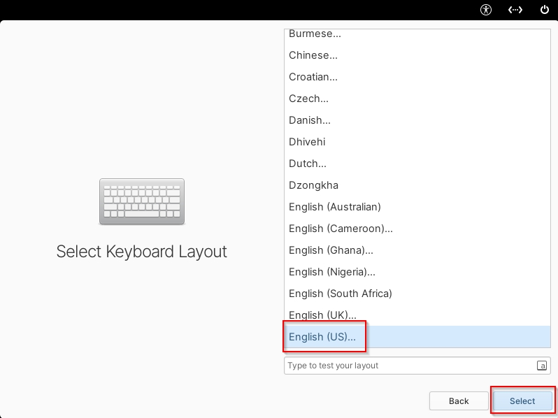 choose installer keyboard layout