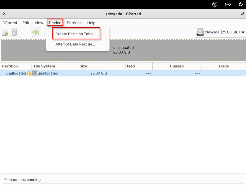 create a partition table