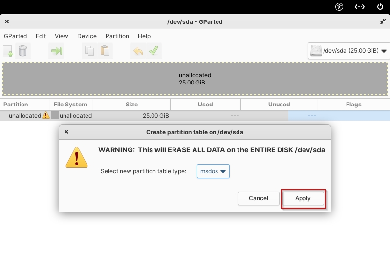 apply partition table changes