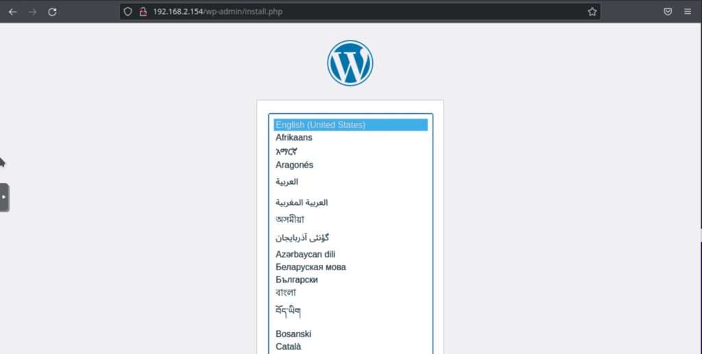 Navigate to the WordPress Setup Page