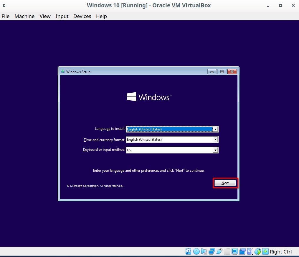 start installation process for windows 10