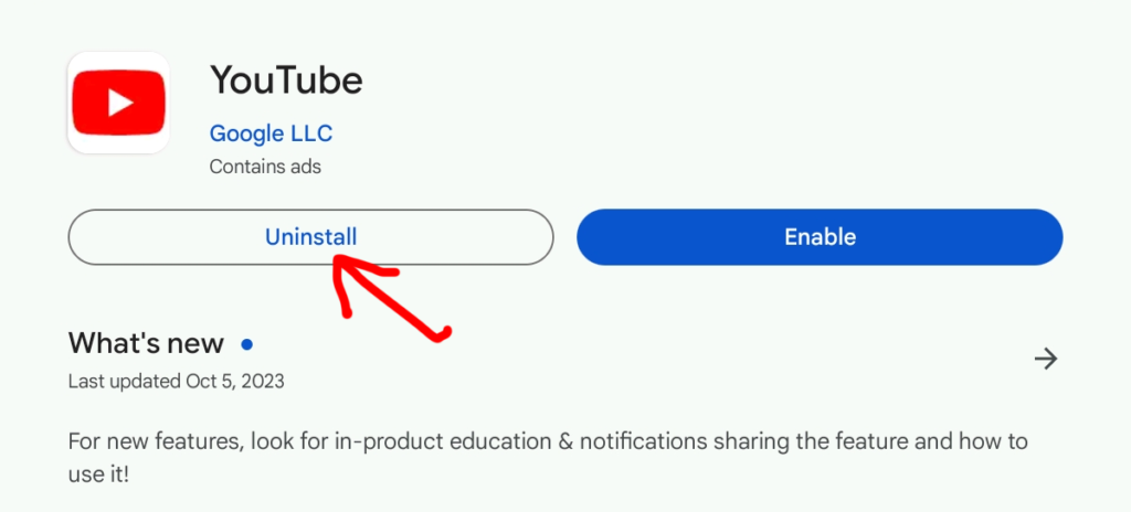 uninstall default youtube app